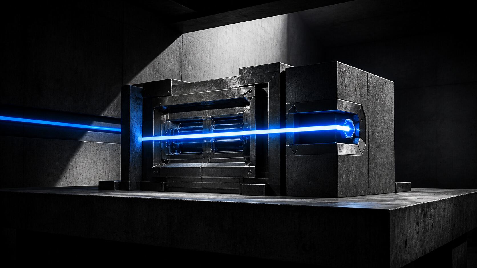 A completed engineered system with an electric-blue conduit terminating at an exact endpoint